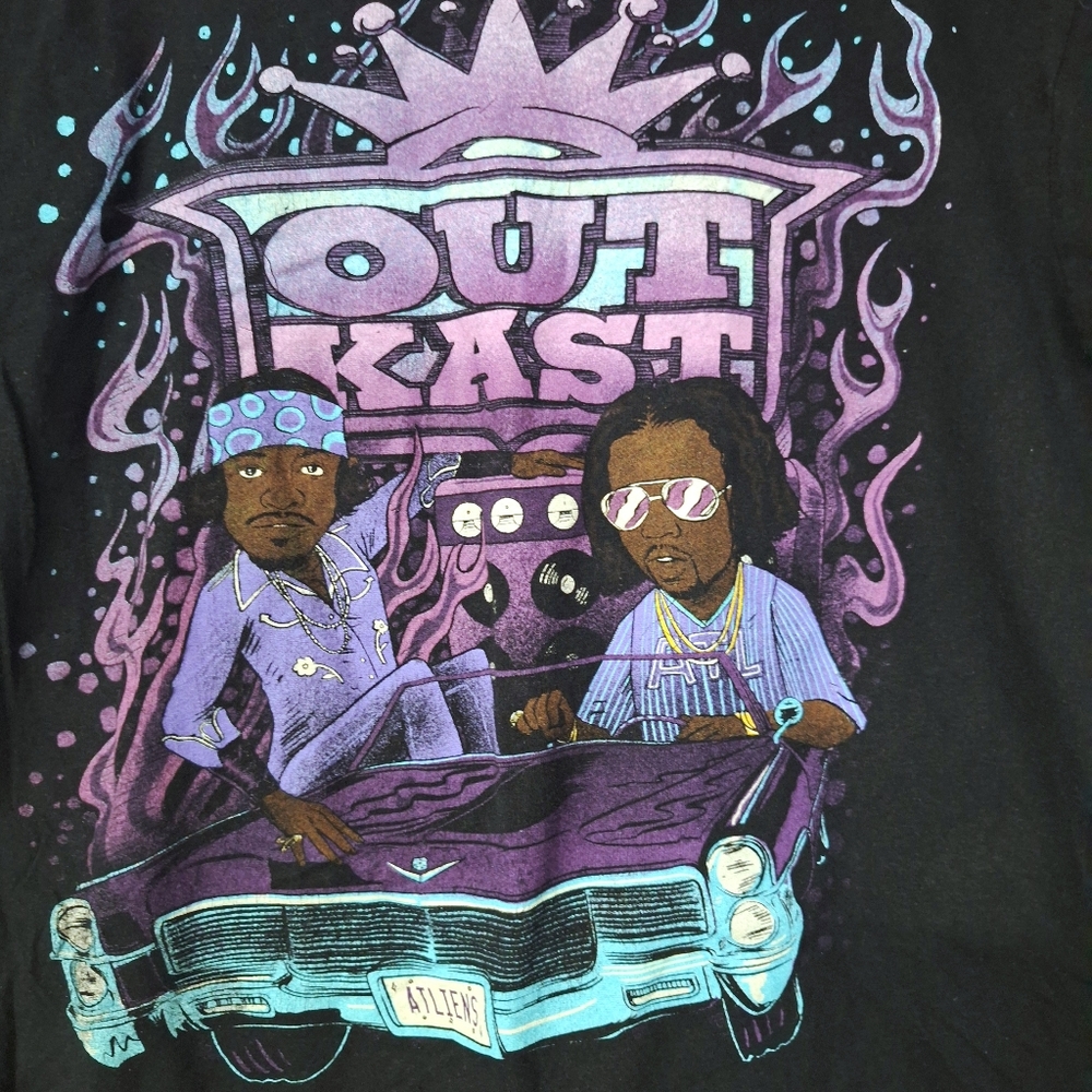 Outkast Atliens Mens S Black Graphic T-Shirt Lowrider Hip Hop Rap Cartoons - Picture 3 of 10